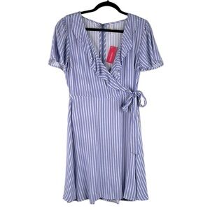 Xhilaration Blue & White Striped Summer Minimalist Faux Wrap Dress Size M New!